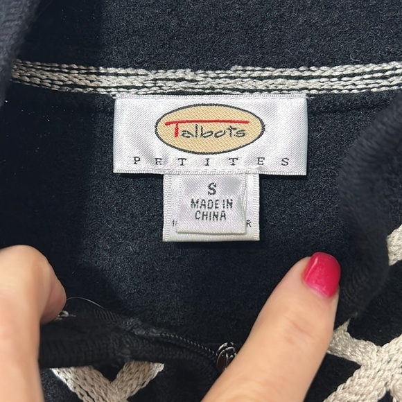 TALBOTS Jacket zip WOOL S Black Front White Trimming SMALL - Picture 2 of 4